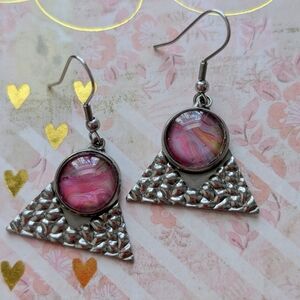 Silver and Pink Triangle Earrings